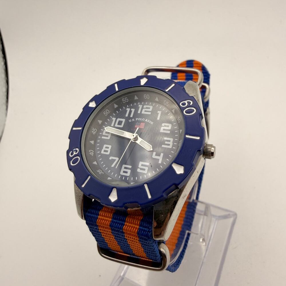 U.S. Polo Assn. Junior Sport Watch - Blue & Orange Nylon Strap New Battery
